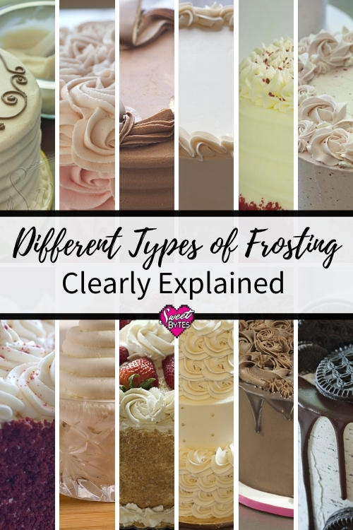 a graphic for pinterest showing 12 partial images of different types of frosting