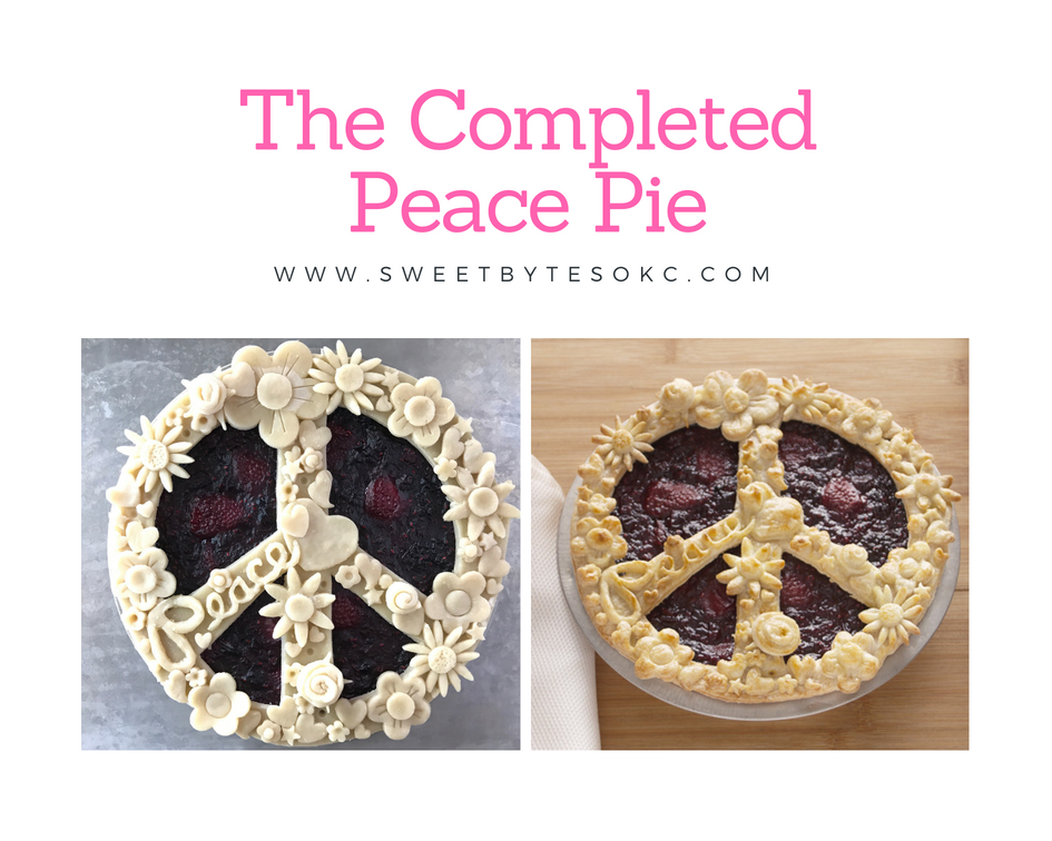 Side by side shots of the raw peace sign pie and the baked peace day pie