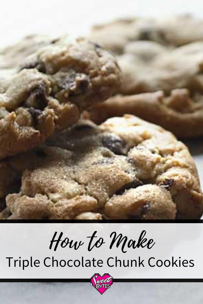 Close up of chocolate chip cookies on an image for Pinterest