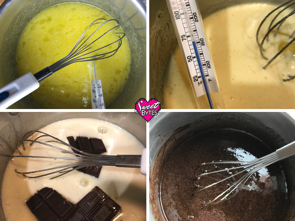 A 4 image graphic showing the first 4 steps in making French silk pie filling
