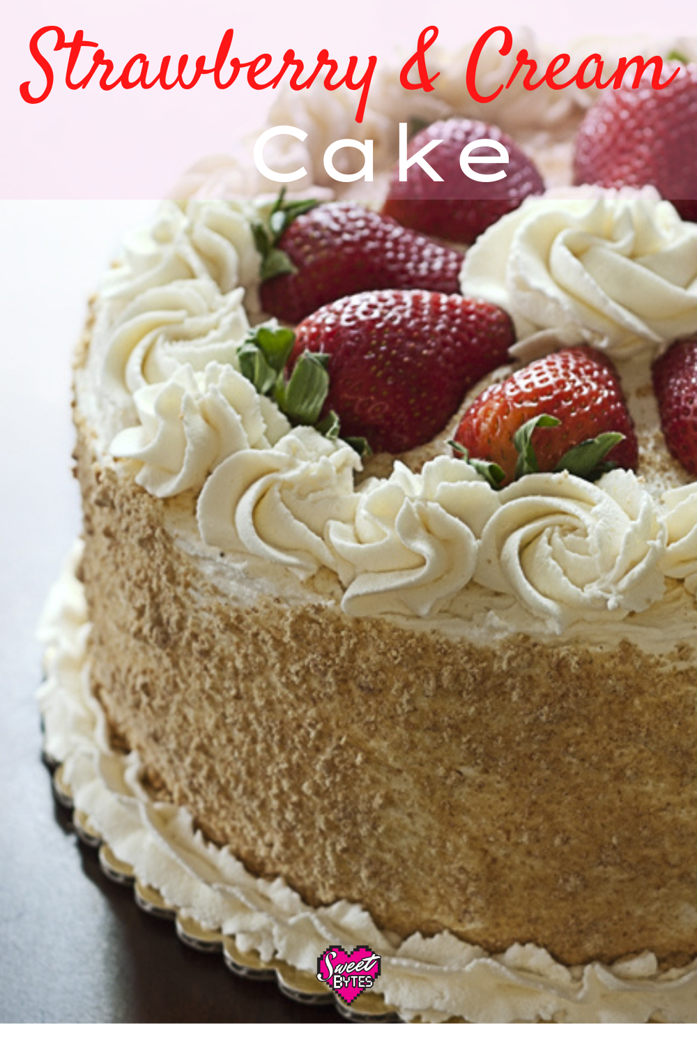 Strawberry and Cream Cake with Mascarpone Whipped cream and strawberries on top