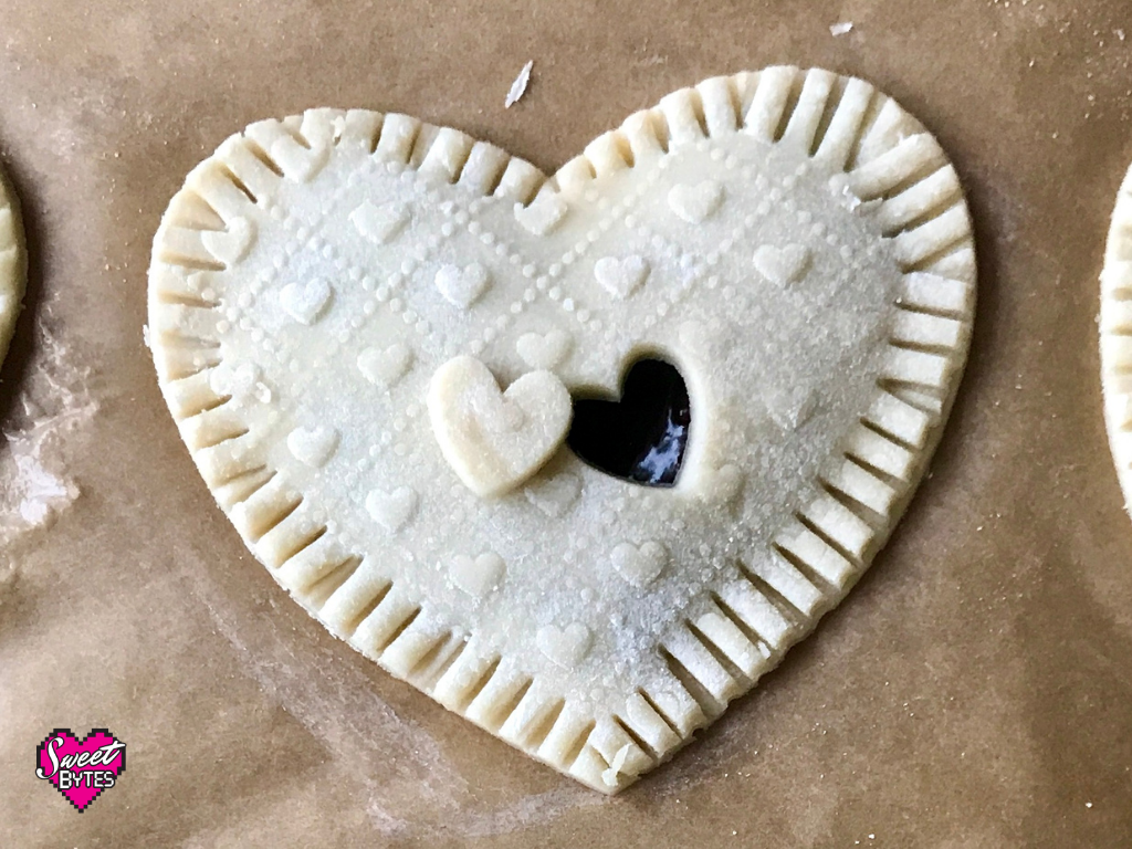 A heart-shaped hand pie with mexican chocolate filling